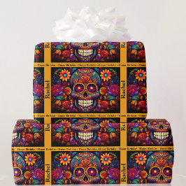 Sugar Skull Day of the Dead Birthday Naam toevoege Cadeaupapier