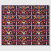 Sugar Skull Day of the Dead Birthday Naam toevoege Cadeaupapier (Vlak)