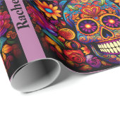 Sugar Skull Day of the Dead Birthday Naam toevoege Cadeaupapier (Rol Hoek)