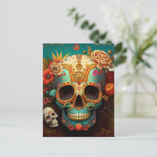 Sugar Skull Day Of The Dead Briefkaart (Staand voorkant)
