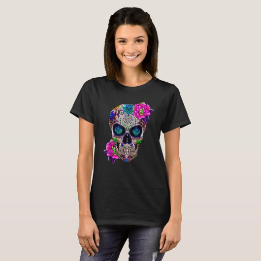 Sugar Skull Day Of The Dead Cool Bone Head Skulls  T-shirt (Voorkant volledig)