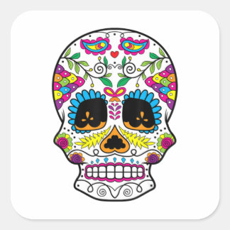 Sugar Skull Day of the Dead Dia de Los Muertos Art Vierkante Sticker
