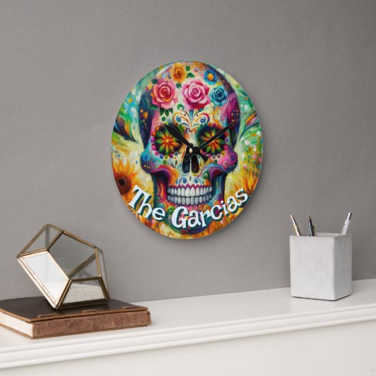 Sugar Skull Day of the Dead Floral Personalized Grote Klok (Kantoor)