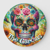 Sugar Skull Day of the Dead Floral Personalized Grote Klok (Voorkant)