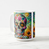 Sugar Skull Day of the Dead Floral Personalized Koffiemok (Voorkant links)