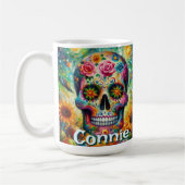 Sugar Skull Day of the Dead Floral Personalized Koffiemok (Links)