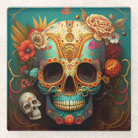 Sugar Skull Day Of The Dead Glazen Onderzetter (Voorkant)