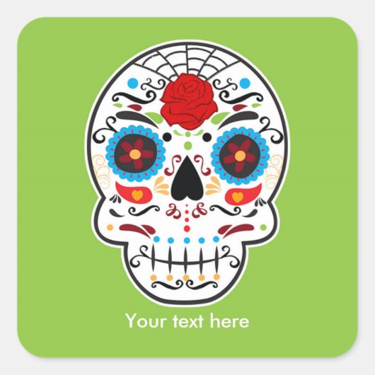 Sugar Skull Day of the Dead Green Party Stickers (Voorkant)