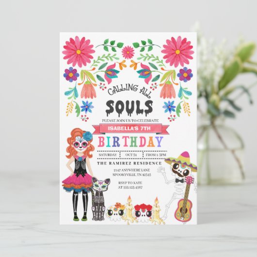 Sugar Skull Day of the Dead Halloween Verjaardag Kaart (Staand voorkant)