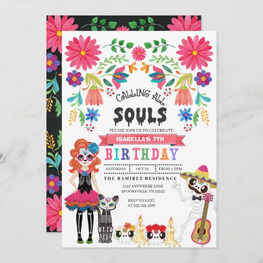 Sugar Skull Day of the Dead Halloween Verjaardag Kaart (Voorkant / Achterkant)