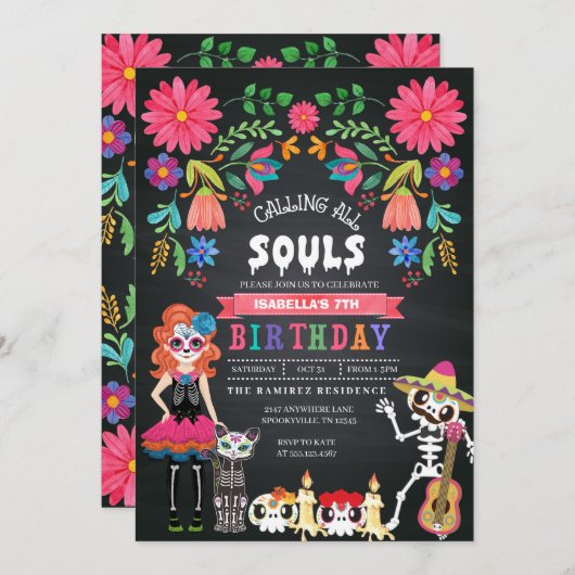 Sugar Skull Day of the Dead Halloween Verjaardag Kaart (Voorkant / Achterkant)