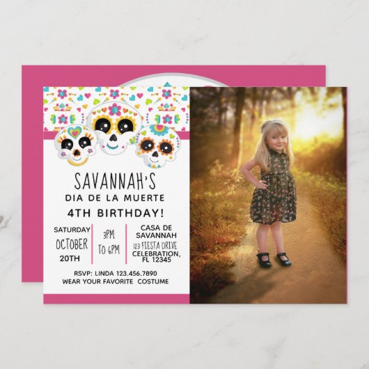 Sugar Skull Day of the Dead Halloween Verjaardag Kaart (Voorkant / Achterkant)