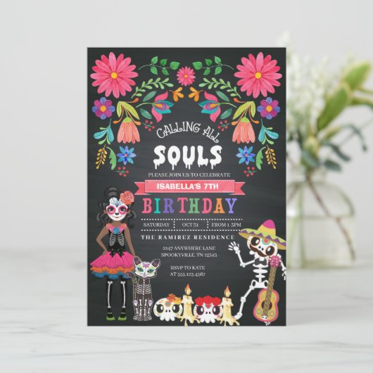 Sugar Skull Day of the Dead Halloween Verjaardag Kaart (Staand voorkant)