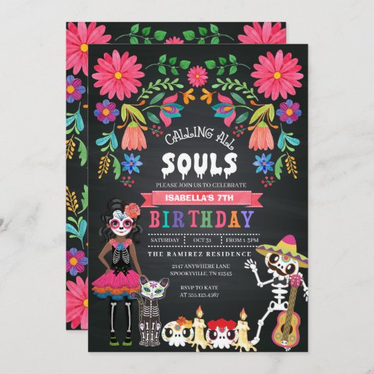 Sugar Skull Day of the Dead Halloween Verjaardag Kaart (Voorkant / Achterkant)