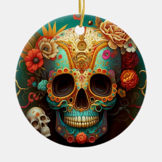 Sugar Skull Day Of The Dead Keramisch Ornament (Voorkant)