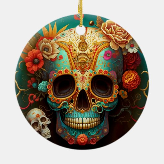 Sugar Skull Day Of The Dead Keramisch Ornament (Achterkant)