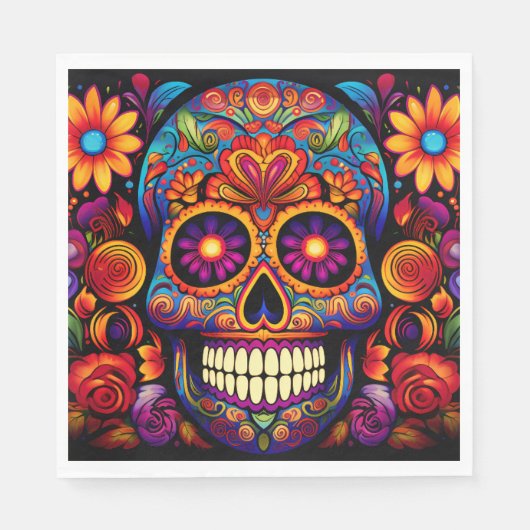 Sugar Skull Day of the Dead Kleurrijk Papier Servet (Voorkant)