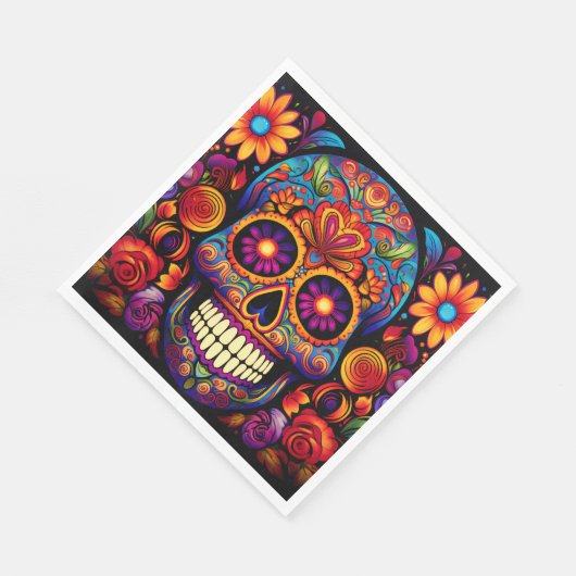 Sugar Skull Day of the Dead Kleurrijk Papier Servet (Hoek)