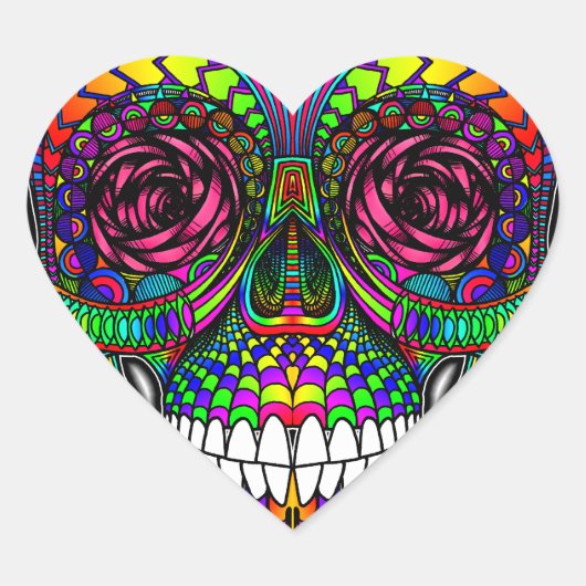 Sugar Skull Day of the Dead Rainbow Kleurrijke kun Hart Sticker (Voorkant)