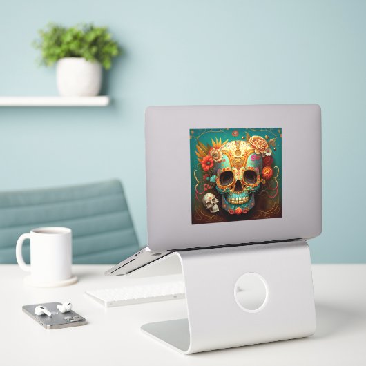 Sugar Skull Day Of The Dead Sticker (Laptop op bureau)