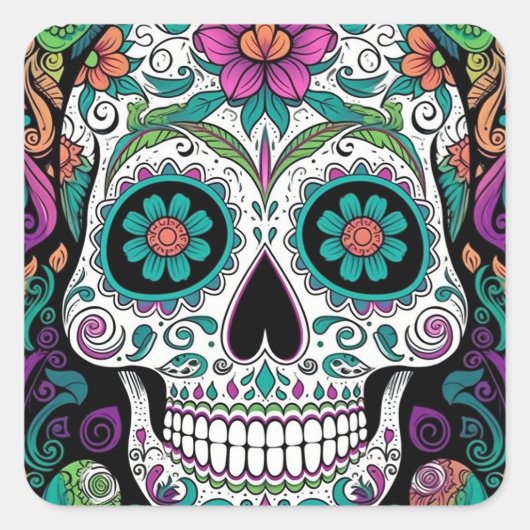 Sugar Skull Day Of The Dead Vierkante Sticker (Voorkant)