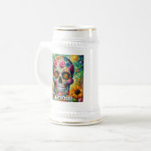 Sugar Skull Day van de dode bloem gepersonaliseerd Bierpul (Voorkant links)
