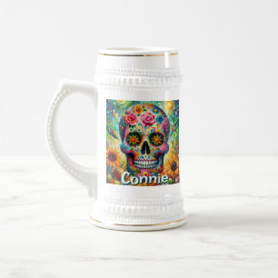 Sugar Skull Day van de dode bloem gepersonaliseerd Bierpul