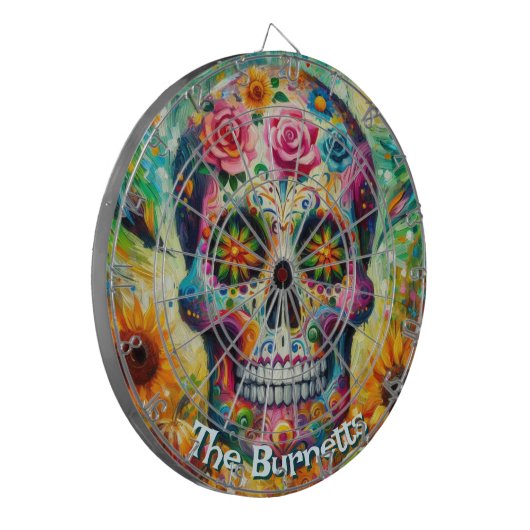 Sugar Skull Day van de dode bloem gepersonaliseerd Dartbord (Voorkant Links)