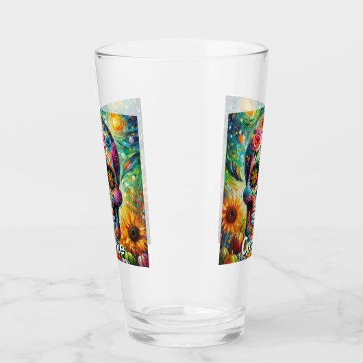 Sugar Skull Day van de dode bloem gepersonaliseerd Glas (Links)