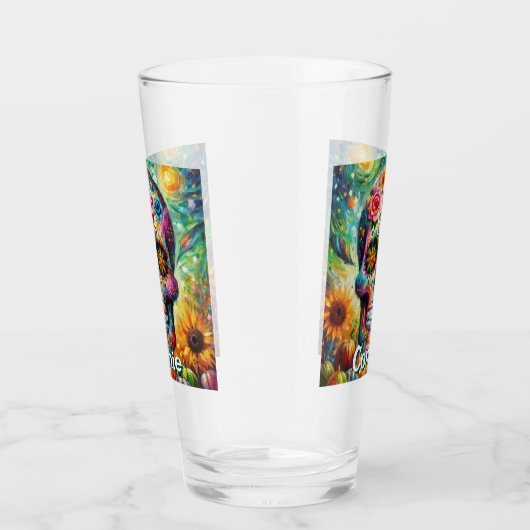 Sugar Skull Day van de dode bloem gepersonaliseerd Glas (Rechts)