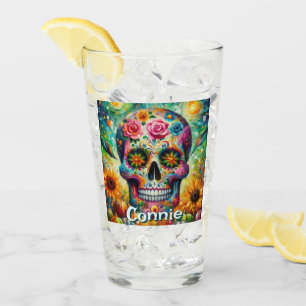 Sugar Skull Day van de dode bloem gepersonaliseerd Glas