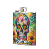 Sugar Skull Day van de dode bloem gepersonaliseerd Heupfles (Links)