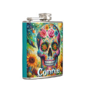 Sugar Skull Day van de dode bloem gepersonaliseerd Heupfles (Rechts)