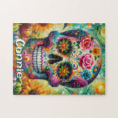 Sugar Skull Day van de dode bloem gepersonaliseerd Legpuzzel (Horizontaal)