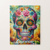 Sugar Skull Day van de dode bloem gepersonaliseerd Legpuzzel (Verticaal)