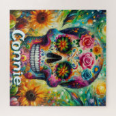 Sugar Skull Day van de dode bloem gepersonaliseerd Legpuzzel (Horizontaal)