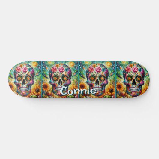 Sugar Skull Day van de dode bloem gepersonaliseerd Persoonlijk Skateboard (Horizontaal)