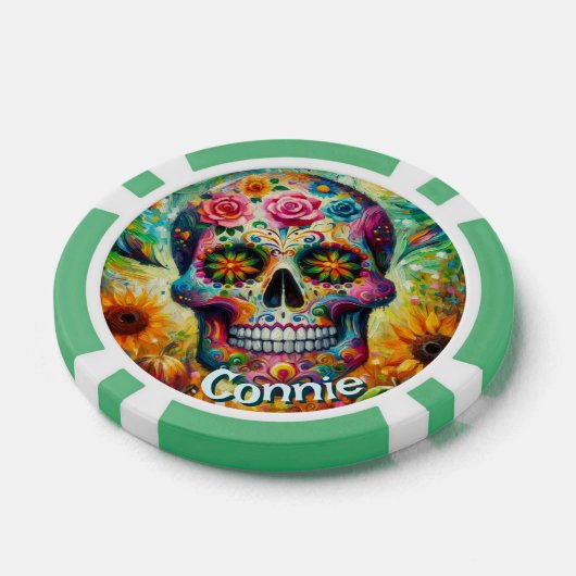 Sugar Skull Day van de dode bloem gepersonaliseerd Poker Chips (Enkel)