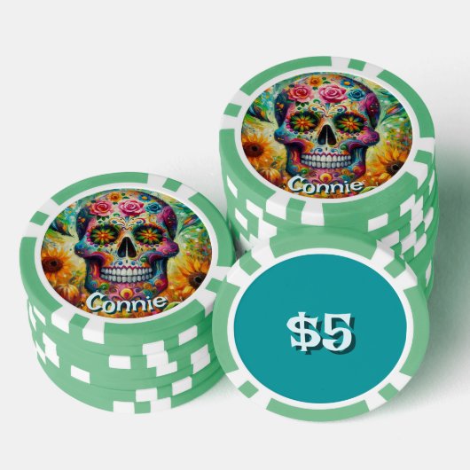 Sugar Skull Day van de dode bloem gepersonaliseerd Poker Chips (Opstapeling)