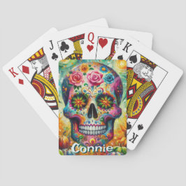 Sugar Skull Day van de dode bloem gepersonaliseerd Pokerkaarten