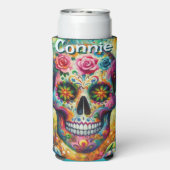 Sugar Skull Day van de dode bloem gepersonaliseerd Seltzer Blikjeskoeler (Seltzer Achterkant)