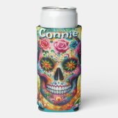 Sugar Skull Day van de dode bloem gepersonaliseerd Seltzer Blikjeskoeler (Seltzer Voorkant)