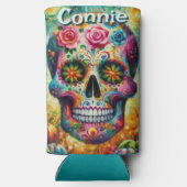 Sugar Skull Day van de dode bloem gepersonaliseerd Seltzer Blikjeskoeler (Achterkant)