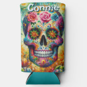 Sugar Skull Day van de dode bloem gepersonaliseerd Seltzer Blikjeskoeler (Voorkant)
