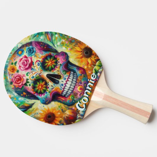 Sugar Skull Day van de dode bloem gepersonaliseerd Tafeltennisbatje (Zijkant)