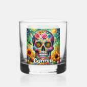 Sugar Skull Day van de dode bloem gepersonaliseerd Whisky Glas (Voorkant)
