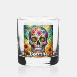 Sugar Skull Day van de dode bloem gepersonaliseerd Whisky Glas