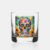 Sugar Skull Day van de dode bloem gepersonaliseerd Whisky Glas (Achterkant)