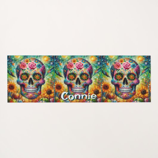 Sugar Skull Day van de dode bloem gepersonaliseerd Yogamat (Achterkant (horizontaal))
