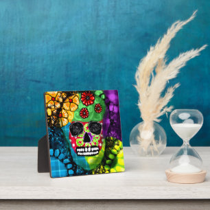 Sugar Skull Day van de Dode Bloemen Groen Rood Bla Fotoplaat